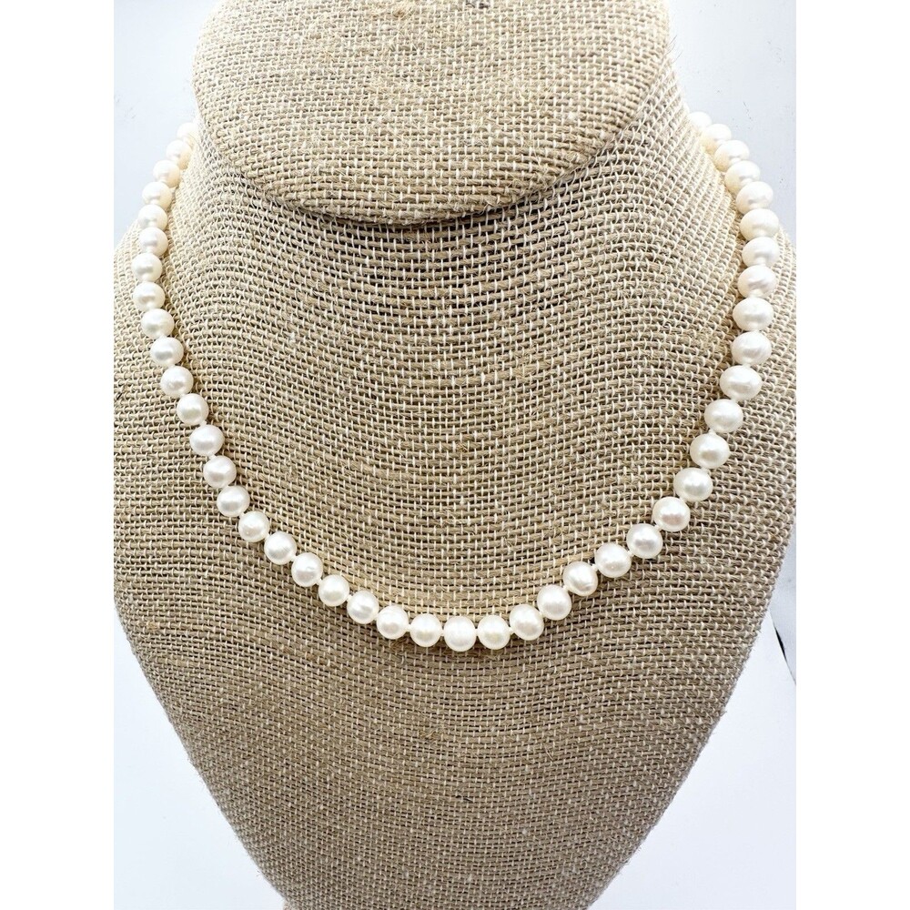 Sterling Silver 925 Pink Freshwater Pearl Strand Necklace 18" Hand Knotted